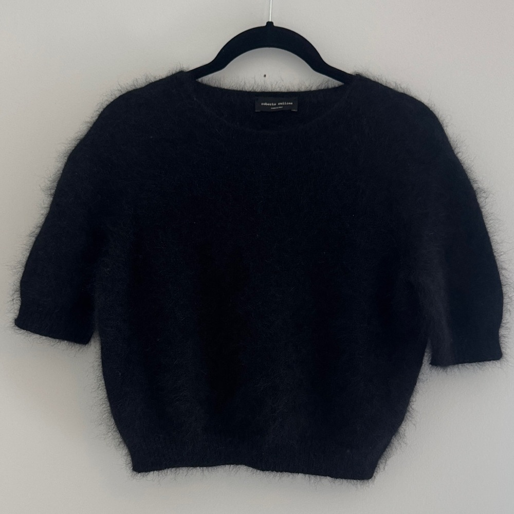 Roberta Collina Black Short-Sleeve Angora Blend Sweater